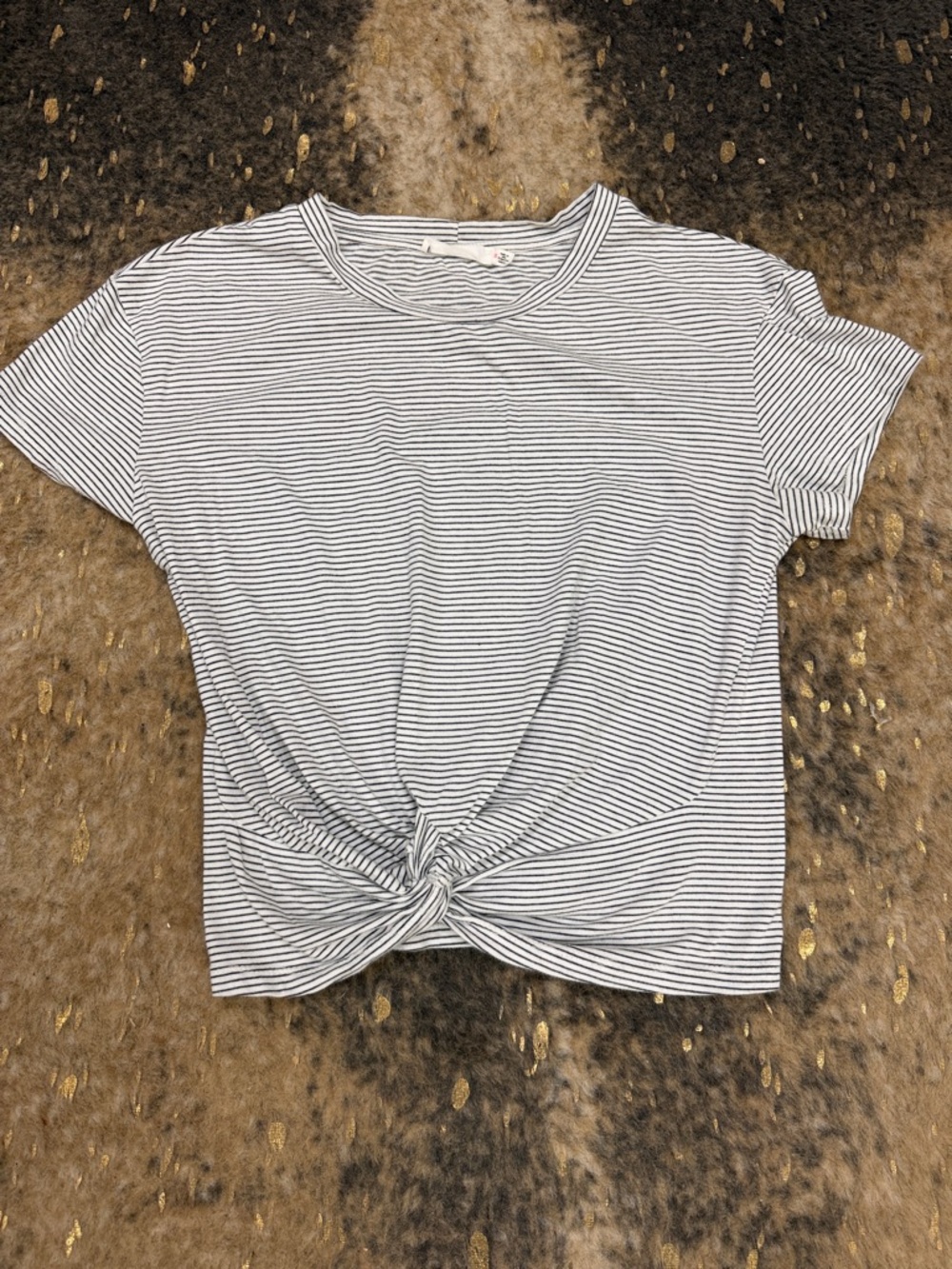 Lush Black & White Striped Knot-Front Crop Tee